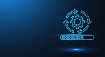 Glowing blue automation process icon with loading bar
