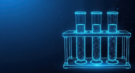 Glowing Blue Digital Test Tubes in a Rack