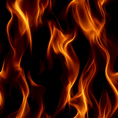 A vibrant display of orange and yellow flames dancing against a dark background.