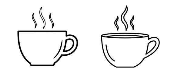 Two line art drawings of coffee cups with steam rising, depicting hot beverages.