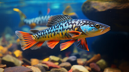 Fototapeta premium Colorful freshwater fish in natural aquarium 