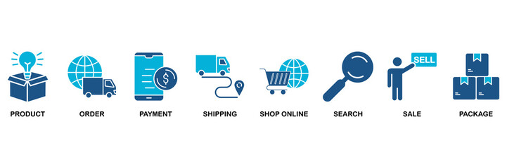 Shopping and delivery icon set vector illustration concept for product, order, payment, shipping, shop online, search, sale, package