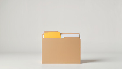 File folder with documents on minimalist white background  