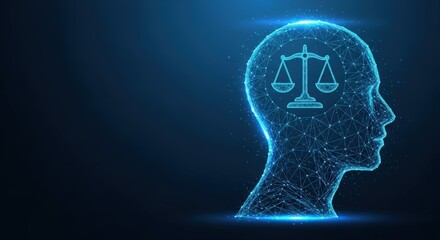 Obraz premium Glowing Digital Head Representing AI Justice and Ethics