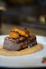 Grilled Beef Steak with Chanterelle Mushrooms on Sauce