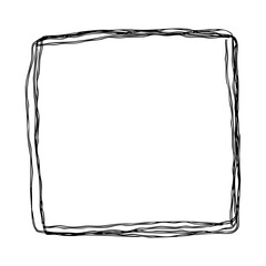 歪んだ正方形の手描きの線画フレーム。複数の線が重なったモノクロの落書きベクターイラスト