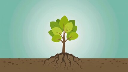 Eco Business Growth Flat Animation – Tree Growing from Roots to Leaves - Powered by Adobe