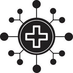 Obraz premium medical virus icon with cross symbol representing healthcare response to pandemics, infectious diseases, virology, immunology, public health, vaccine research, hospital systems, and global medical .