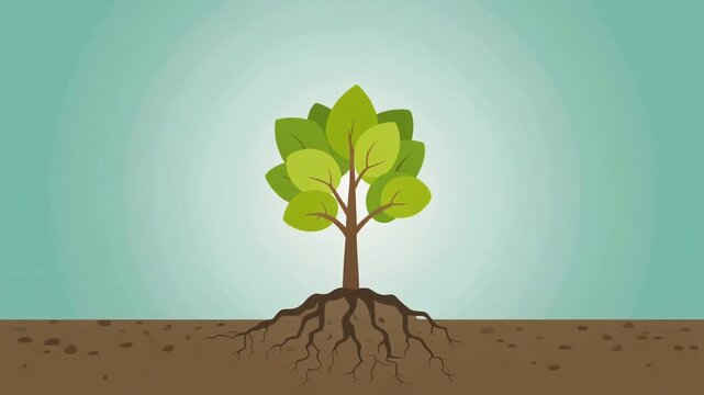 Eco Business Growth Flat Animation &ndash; Tree Growing from Roots to Leaves
