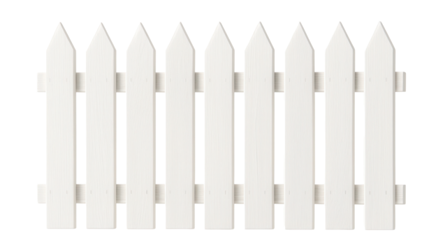 White wooden picket fences for enclosing a charming cottage garden.