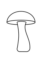 Simple mushroom illustration outline. Black and white flat design fungus for autumn, nature, forest, woodland, cooking, foraging, children, and botanical designs. High-res PNG