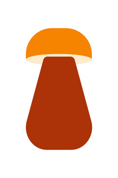 Simple porcini, boletus mushroom illustration in orange and brown with cream underside. Minimalist design of edible fungus for autumn, nature, cooking, foraging, and botanical designs. High-res PNG