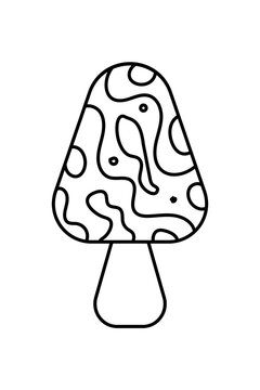 Outline mushroom vector illustration with patterned cap. Modern minimal design for nature, botanical, psychedelic, seasonal and whimsical art projects. Isolated PNG on transparent background