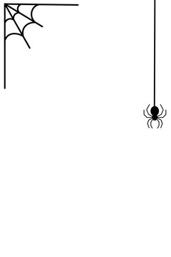 Halloween frame with spider web corner and hanging spider on silk thread. Black and white border design for spooky invitations, cards, party decorations, and October holiday themes. High-res PNG