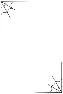 Spider web corner border in opposite corners. Simple black and white cobweb frame design for Halloween invitations, cards, party decorations, and spooky October holiday themes. High-res PNG isolated
