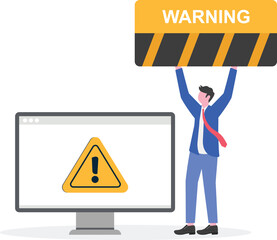 Businessman warning sign illustration of caution against improper business ideas

