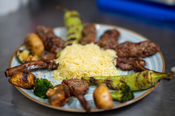 Grilled Meat and Vegetables with Rice