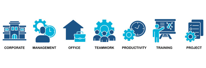 Corporate management icon set vector illustration concept for corporate, management, office, teamwork, productivity, training and project