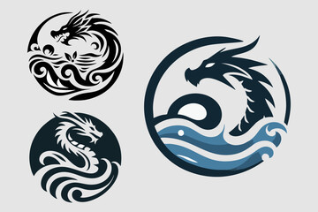 This is a vector image of the water dragon logo suitable for use in gaming company logo designs, covers, drinking water, refills, mineral water, counters, game centers, applications, t-shirts, banners