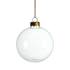 Shiny white sphere Christmas ornament with gold cap and hanging thread
