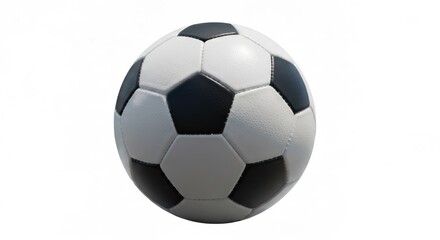 Fototapeta premium Black-and-white soccer ball with pentagon/hexagon pattern on a white backdrop
