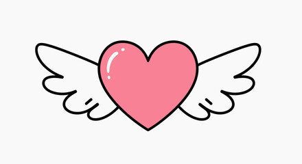 Cute Pink Heart with Wings Cartoon Illustration - Love & Valentine's Day Clipart