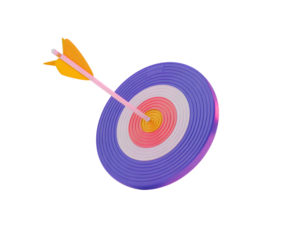 Target with arrow hitting the center isolated on transparent background