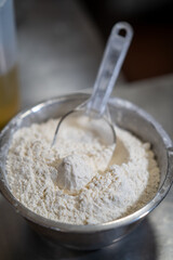 Stainless Bowl with Flour and Scoop