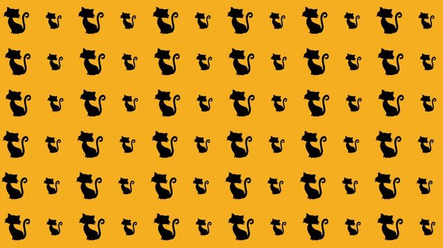Seamless Halloween pattern with black cat silhouettes on an orange background, perfect for spooky designs, party decor, or seasonal wrapping.