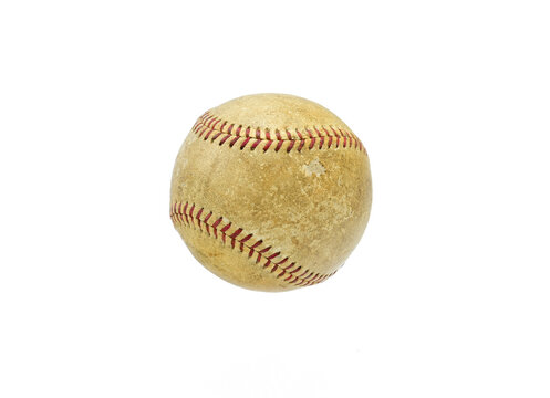 old  baseball on white background closeup,isolated