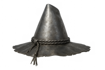 Metal fantasy hat, a witch or wizard costume accessory representing magic and dark arts, transparent background