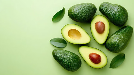 Fresh Whole and Halved Avocado with Seed Still Life Arrangement. Ai Generated Images