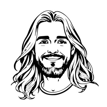 Human Face &ndash; adult, non‑binary person, long wavy hair #391