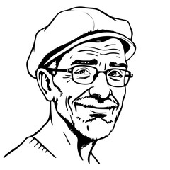 Obraz premium Human Face – senior, genderfluid person, short crop, beret #700