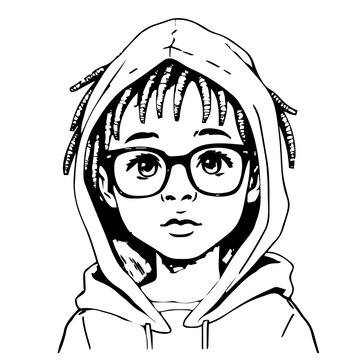Human Face &ndash; child, genderfluid person, locs, hood up, cat‑eye glasses #639