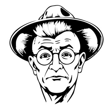 Human Face &ndash; middle‑aged, non‑binary person, mohawk, wide‑brim hat, round glasses #897