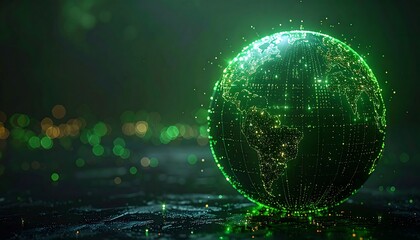 Digital Earth, green glow, network sphere