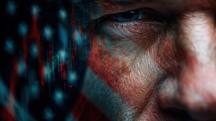 mans face in closeup with american flag in background symbolizing aiassisted stock chart pattern recognition