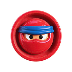 3D Rendered Ninja Avatar Icon on Red Round Button with Black BG.