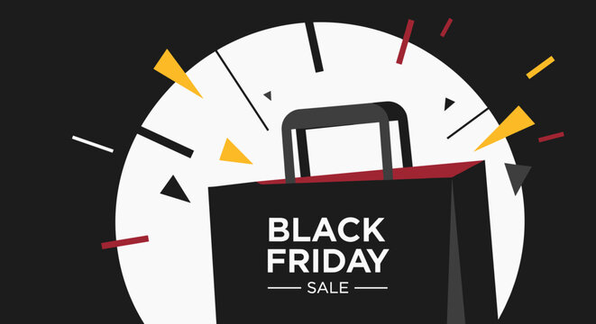 Black Friday Sale shopping bag graphic banner for seasonal retail promotions - Powered by Adobe