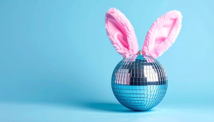Disco ball with pink bunny ears