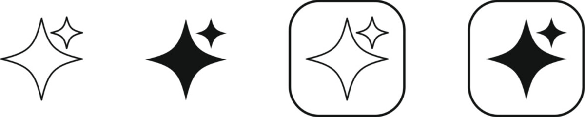 minimal sparkle star icon vector set, shiny geometric symbols, outline filled badge, modern sticker ai