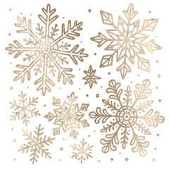 Gold snowflakes pattern on transparent background