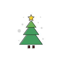 Minimalist Christmas Tree Icon with Star and Snow – Flat Holiday Illustration