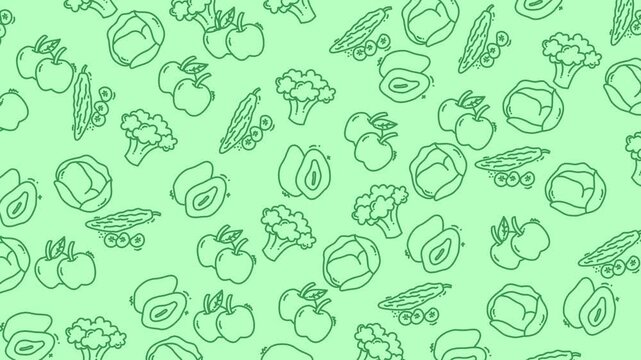 vegetable doodle seamless pattern with green leaves