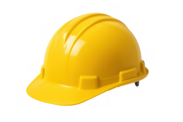 Yellow protective hard hat representing worker safety, construction, engineering, and industrial occupations on a transparent background