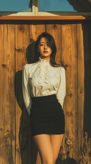 가을 패션의 한국 여성