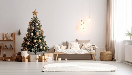 子供部屋のクリスマスツリー、美しい部屋の写真、コピースペース