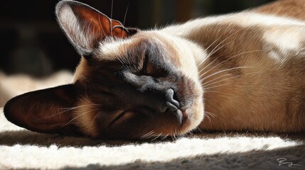 siamese cat basking in sunlight enjoying a peaceful moment indoors