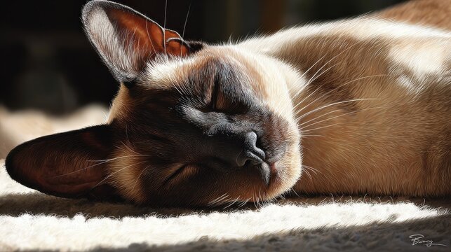 siamese cat basking in sunlight enjoying a peaceful moment indoors
